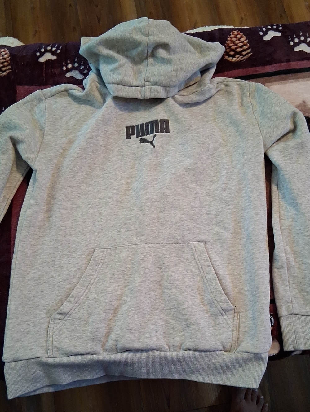 Puma Light Gray Kids' Pullover Hoodie with Front Pocket
